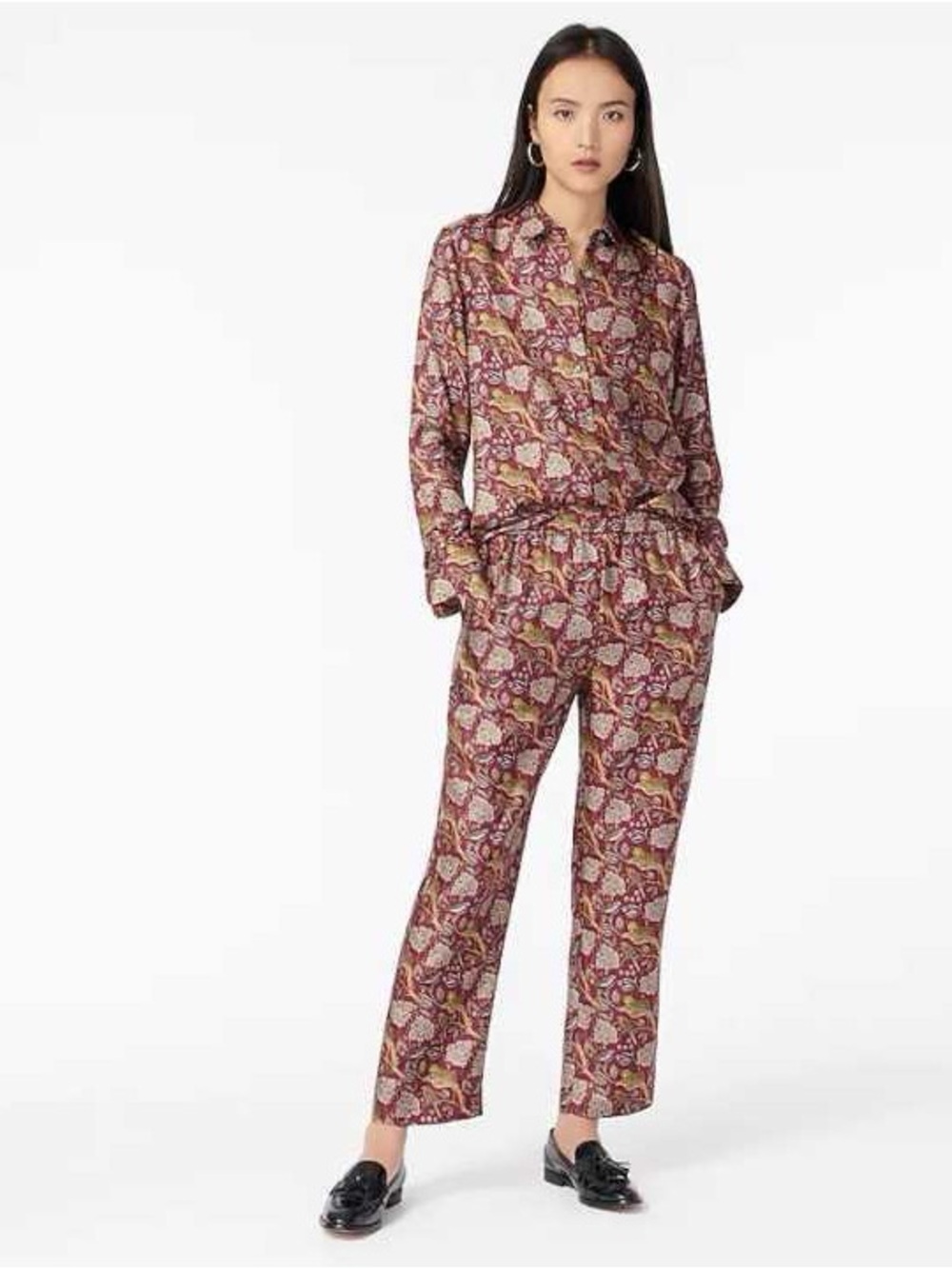 J. Crew Collection Silk Twill Shirt and Pull-on Pants Jungle Cat Print 00